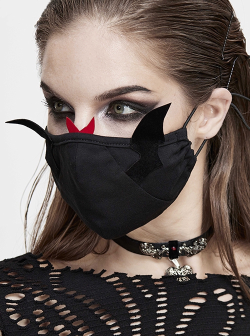 Punk Style Comfortable Cotton Fabric Front Stitching Three Dimensional Devil Wings Decoration Black Adjustable Mask