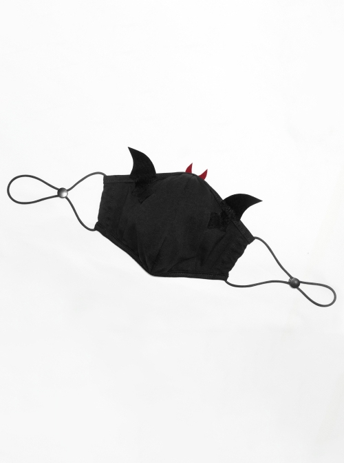 Punk Style Comfortable Cotton Fabric Front Stitching Three Dimensional Devil Wings Decoration Black Adjustable Mask