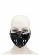 Punk Style Personality Shiny Leather Splicing Breathable Mesh Fang Pattern Decoration Black Three Dimensional Mask