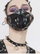 Punk Style Personality Shiny Leather Splicing Breathable Mesh Fang Pattern Decoration Black Three Dimensional Mask