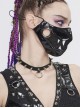 Punk Style Personality Shiny Leather Splicing Breathable Mesh Fang Pattern Decoration Black Three Dimensional Mask