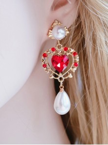 Gorgeous French Style Palace Classical Vintage Versatile Classic Lolita Simulated Ruby Pearl Pendant Earrings