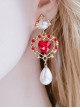 Gorgeous French Style Palace Classical Vintage Versatile Classic Lolita Simulated Ruby Pearl Pendant Earrings