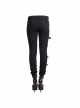 Punk Style Elastic Ripped Twill Asymmetric Single Side Metal Button Black Daily Slim Trousers