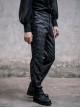 Punk Style Gorgeous Jacquard Fabric Side Panels Adjustable Drawstring Black High Waist Trousers