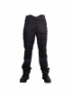 Punk Style Gorgeous Jacquard Fabric Side Panels Adjustable Drawstring Black High Waist Trousers