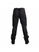 Punk Style Gorgeous Jacquard Fabric Side Panels Adjustable Drawstring Black High Waist Trousers