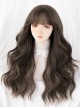 Cute Japanese Style Daily Versatile Flat Bangs Brown Long Wavy Hair Classic Lolita Full Head Wig