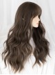 Cute Japanese Style Daily Versatile Flat Bangs Brown Long Wavy Hair Classic Lolita Full Head Wig