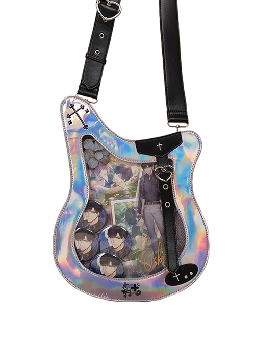 Sweet Cool Bass Shape Rock Band Fashional Transparent Display Layer Itabag Punk Lolita Laser Shoulder Crossbody Bag