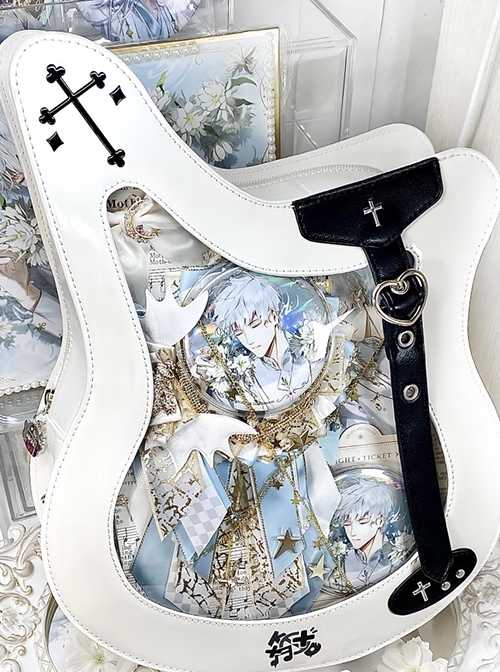 Sweet Cool Bass Shape Rock Band Fashional Transparent Display Layer Itabag Punk Lolita Laser Shoulder Crossbody Bag