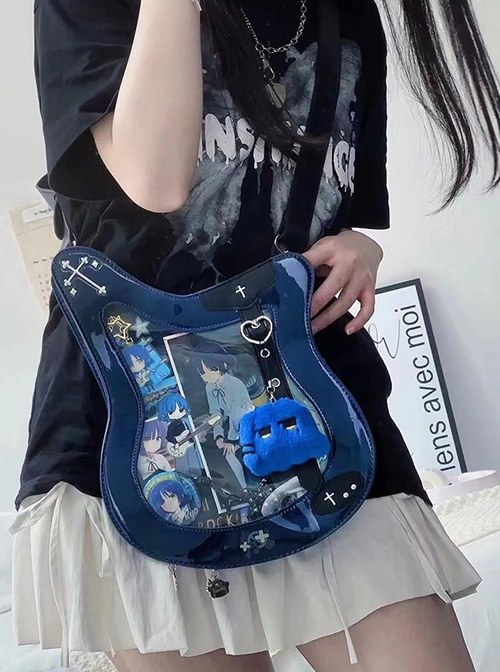 Sweet Cool Bass Shape Rock Band Fashional Transparent Display Layer Itabag Punk Lolita Laser Shoulder Crossbody Bag