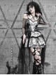 Liquid Infestation Series Black Gothic Subculture Punk Lolita Metallic Texture Net Yarn Inner Wear Halter Neck Dress Set