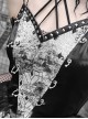 Liquid Infestation Series Black Gothic Subculture Punk Lolita Metallic Texture Net Yarn Inner Wear Halter Neck Dress Set