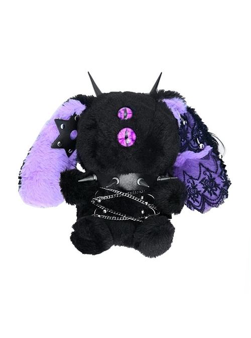 Halloween Limited Evil Mysterious Black Purple Devil One-Eyed Rabbit Gothic Punk Lolita Plush Toy Crossbody Bag