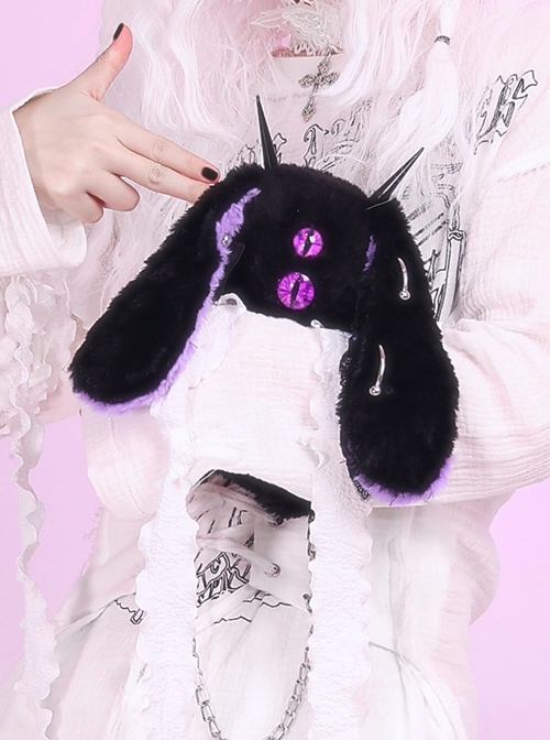 Halloween Limited Evil Mysterious Black Purple Devil One-Eyed Rabbit Gothic Punk Lolita Plush Toy Crossbody Bag