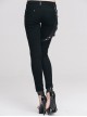 Punk Style Stretch Twill Fabric Center Front Tape Leg Pocket With Metal Ring Decoration Black Daily Trousers