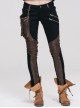 Punk Style Stretch Twill Fabric Center Front Tape Leg Pocket With Metal Ring Decoration Brown Daily Trousers