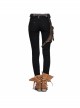 Punk Style Stretch Twill Fabric Center Front Tape Leg Pocket With Metal Ring Decoration Brown Daily Trousers