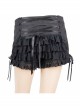 Gothic Style Jacquard Fabric Center Front Double Breasted With Ruffled Lace Hem Black Sexy Short Pants