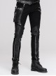 Gothic Style Stretch Twill Fabric Side Detachable Leg Pockets With Metal Rings Men's Black Trousers