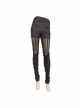 Punk Style Personalized Glued Knitted Hole Fabric Front Center Elastic Mesh With Skull Pendant Decoration Black Slim Leggings