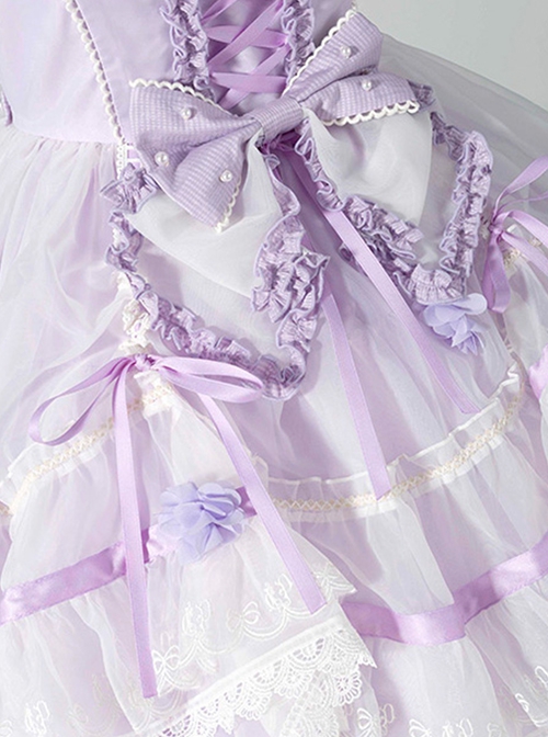 Limited Mood Series Spring Lilac Princess Ballet Elegant Sweet Dreamlike Organza Lace Classic Lolita Puff Sleeves Dress