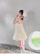 A Small Cloud Series Retro Low Waist Plaid Jacquard Lace Kawaii Fashion Halter Sleeveless Suspender Dress Shirt Pants Set