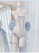 Aqua Melody Series Cute Light Blue Ribbon Bowknot Ruffles Seaside Vacation Kawaii Fashion Backless Swimsuit Yarn Tail Set