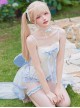 Aqua Melody Series Cute Light Blue Ribbon Bowknot Ruffles Seaside Vacation Kawaii Fashion Backless Swimsuit Yarn Tail Set