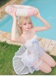 Aqua Melody Series Cute Light Blue Ribbon Bowknot Ruffles Seaside Vacation Kawaii Fashion Backless Swimsuit Yarn Tail Set