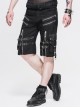 Punk Style Elastic Twill Splicing Viscose Front Center Zipper Eyelet Strap Buckle Decoration Black Wide Leg Pants