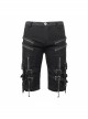 Punk Style Elastic Twill Splicing Viscose Front Center Zipper Eyelet Strap Buckle Decoration Black Wide Leg Pants