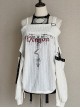 Dragon Skeleton Series Dark Subculture Embroidered Rivets Kawaii Fashion Long Sleeve Loose Shoulder Bare Knit Top Shirt