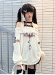 Dragon Skeleton Series Dark Subculture Embroidered Rivets Kawaii Fashion Long Sleeve Loose Shoulder Bare Knit Top Shirt