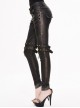 Punk Style Distressed Leather Fabric Front Center Zipper Leg Waist Double Breasted Metal Belt Decoration Brown Slim Fit Pants