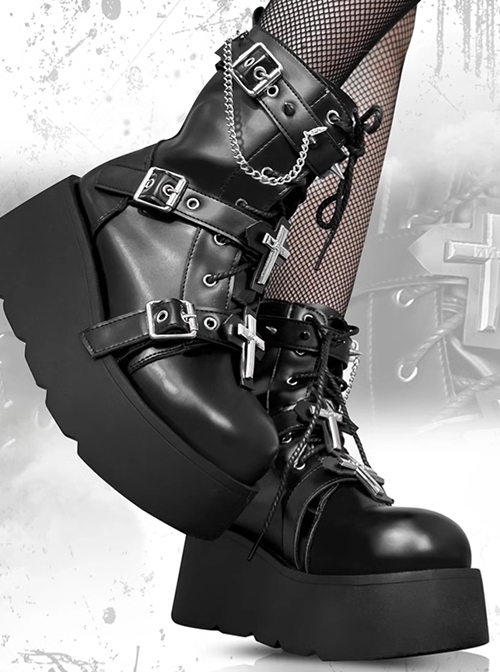 Cross Of Thorns Series Black Thick Bottom Punk Lolita Muffin Subculture Spice Girls Short Knight Martin Boots