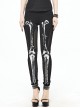 Punk Style Stretch Knit Fabric Skull Print On The Front Black Breathable Daily Leggings