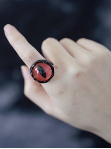 Dark Gothic Subculture Handmade Halloween Longan Red Eyeball Cool Vertical Pupil Punk Alloy Ring