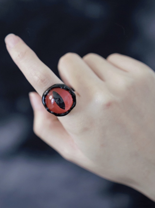 Dark Gothic Subculture Handmade Halloween Longan Red Eyeball Cool Vertical Pupil Punk Alloy Ring