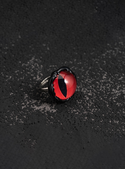 Dark Gothic Subculture Handmade Halloween Longan Red Eyeball Cool Vertical Pupil Punk Alloy Ring