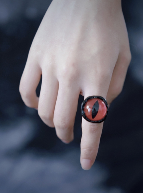 Dark Gothic Subculture Handmade Halloween Longan Red Eyeball Cool Vertical Pupil Punk Alloy Ring