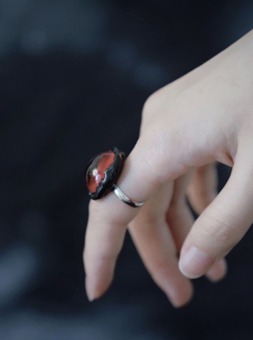 Dark Gothic Subculture Handmade Halloween Longan Red Eyeball Cool Vertical Pupil Punk Alloy Ring