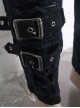 Punk Style Elastic Twill Asymmetric Hole Front Center Eyelet Buckle Decoration Black Daily Pants