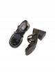 French Style Black British College Style Cross Straps Cute Round Toe Thick Sole Mary Jane Leather Shoes