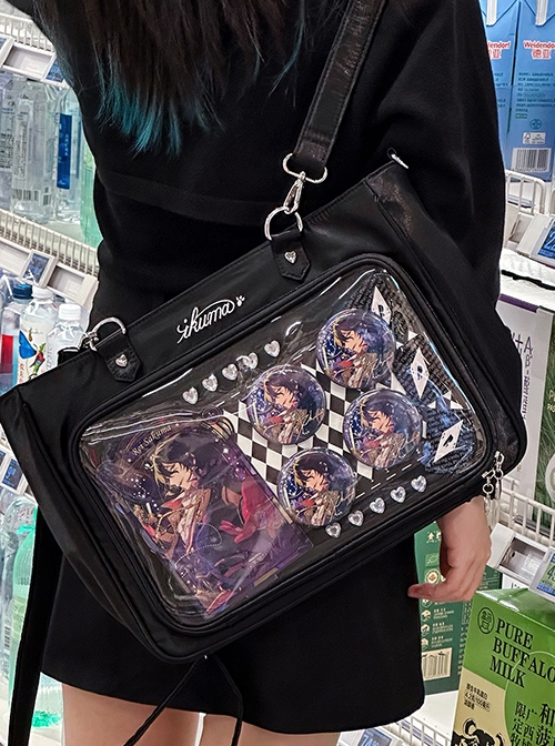 College Style Quadratic Element Kawaii Fashion Glossy Satin Transparent Layer Display Goods Itabag Crossbody Tote Bag