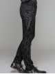 Gothic Style Elastic Flocked Twill Print Side Triangle Eyelet Tie String Decorated Black Gorgeous Trousers