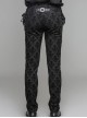 Gothic Style Elastic Flocked Twill Print Side Triangle Eyelet Tie String Decorated Black Gorgeous Trousers