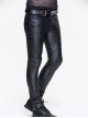 Punk Style Personality Elastic Vertical Stripes Pattern Black Tight Everyday Leather Pants