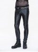 Punk Style Personality Elastic Vertical Stripes Pattern Black Tight Everyday Leather Pants